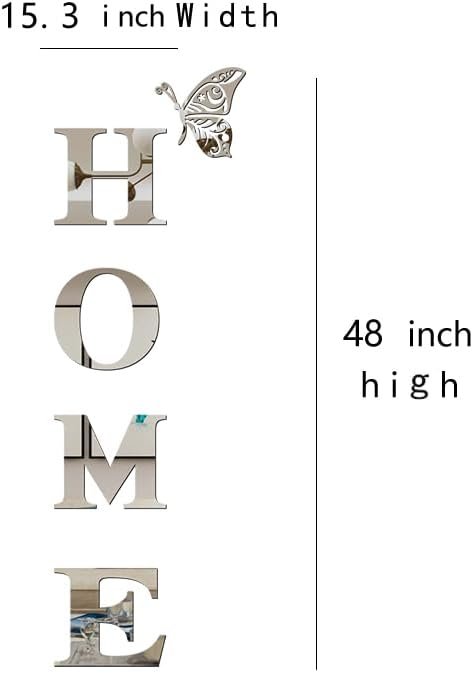 Home Letter Signs Acrylic Mirror Wall Stickers Decorations for Living Room Bedroom Decor Decals (Silver, 47.2 X 15.3IN) - Image 2