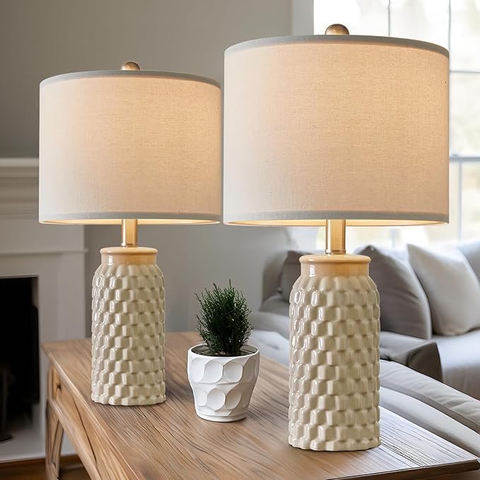 20.5" Modern Ceramic Bedside Lamp Set of 2 for Bedroom Decor Farmhouse Table Lamp for Living Room Office Dorm - Image 2