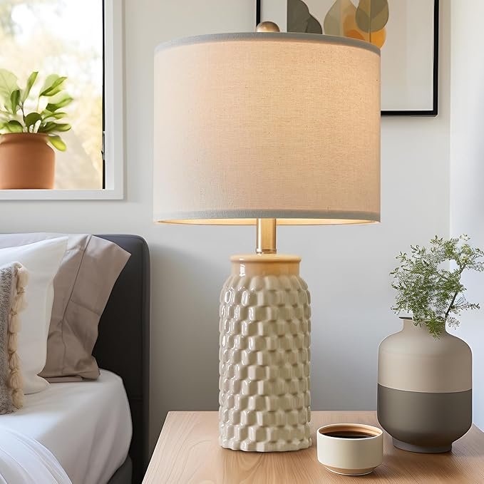 20.5" Modern Ceramic Bedside Lamp Set of 2 for Bedroom Decor Farmhouse Table Lamp for Living Room Office Dorm - Image 3