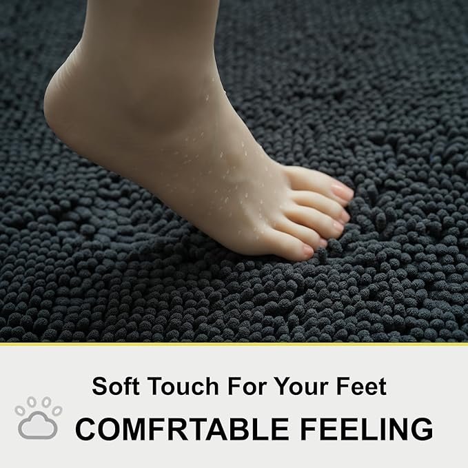 BOANKODU Bathroom Rugs 15x23, Extra Soft Absorbent Chenille Bath Rugs, PVC Backing Quick Dry, Machine Washable Bath Mats for Bathroom Floor, Tub and Shower, Home Decor Accessories, Dark Grey - Image 4