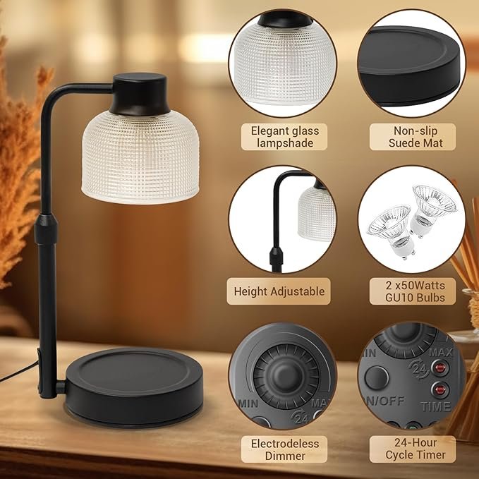 KLL Candle Warmer Lamp with Timer: Birthday Gifts for Women Mom - Home Decor House Warming Gifts New Home - Wax Melt Warmer with 2 Bulbs for Jar Candles - Image 2