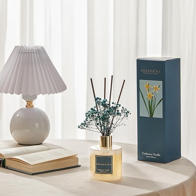 Cocorrína Premium Reed Diffuser Set with Preserved Baby's Breath & Cotton Stick Cashmere Vanilla | 6.7oz Scent Fragrance Oil Diffuser for Bedroom Bathroom Home Décor - Image 3