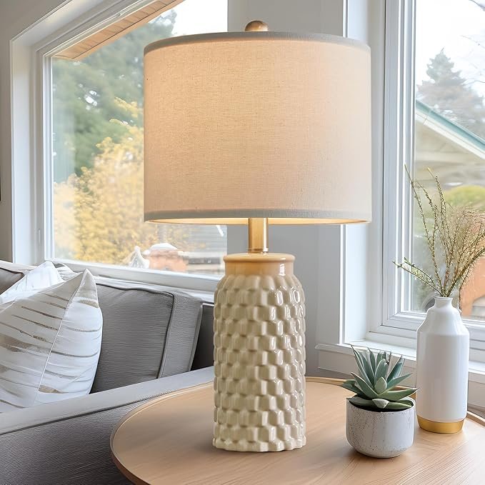 20.5" Modern Ceramic Bedside Lamp Set of 2 for Bedroom Decor Farmhouse Table Lamp for Living Room Office Dorm - Image 4