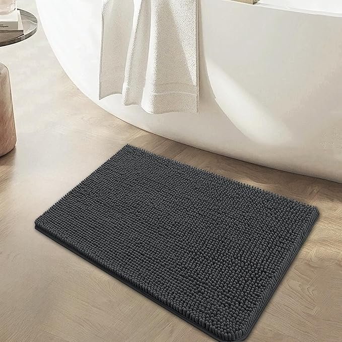 BOANKODU Bathroom Rugs 15x23, Extra Soft Absorbent Chenille Bath Rugs, PVC Backing Quick Dry, Machine Washable Bath Mats for Bathroom Floor, Tub and Shower, Home Decor Accessories, Dark Grey - Image 3
