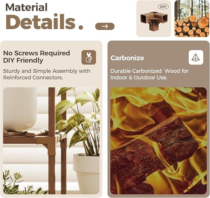 Bamworld Plant Stand Indoor Plant Shelf Outdoor Wood Plant Rack for Multiple Plants 3 Tiers Ladder Plant Pot Holder for Living Room Patio Boho Home Decor for Gardening - Image 4