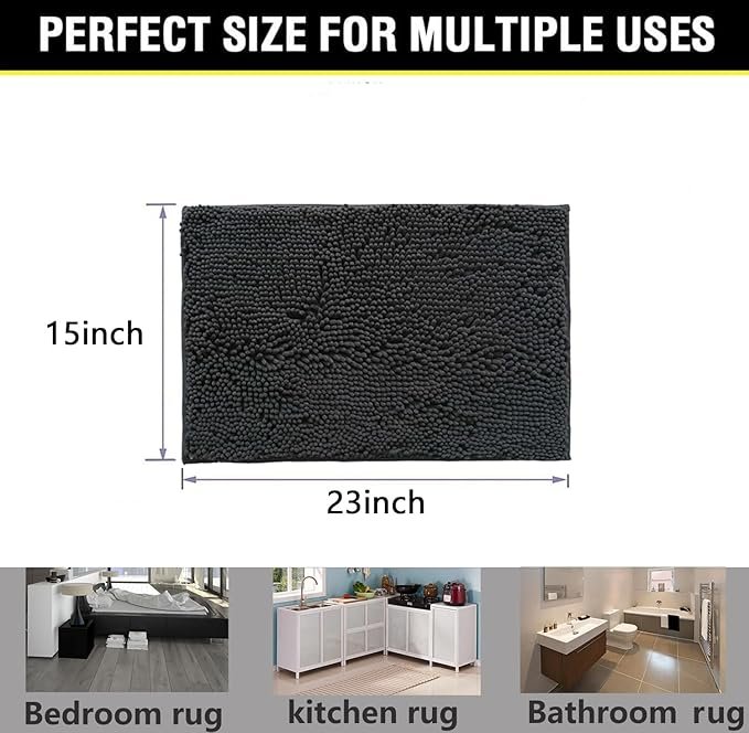 BOANKODU Bathroom Rugs 15x23, Extra Soft Absorbent Chenille Bath Rugs, PVC Backing Quick Dry, Machine Washable Bath Mats for Bathroom Floor, Tub and Shower, Home Decor Accessories, Dark Grey - Image 2