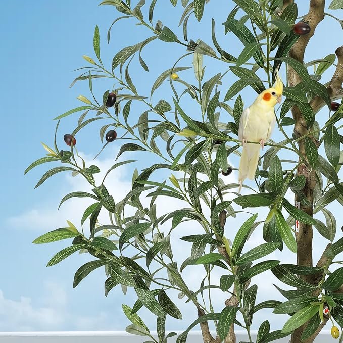 6FT Tall Olive Trees Artificial, Faux Olive Tree with Planter, Artificial Plants with Natural Wood Trunk and Lifelike Fruits for Home Office Decor, 2Pcs - Image 2