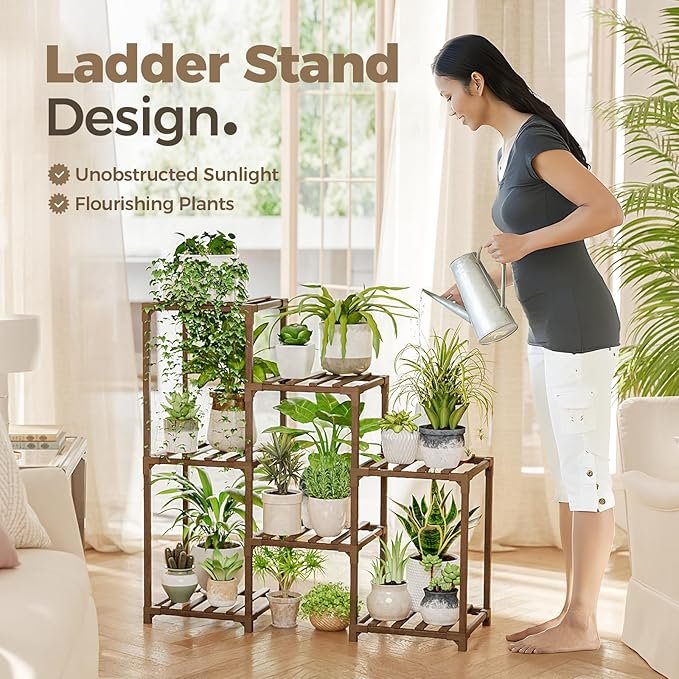 Bamworld Plant Stand Indoor Plant Shelf Outdoor Wood Plant Rack for Multiple Plants 3 Tiers Ladder Plant Pot Holder for Living Room Patio Boho Home Decor for Gardening - Image 5