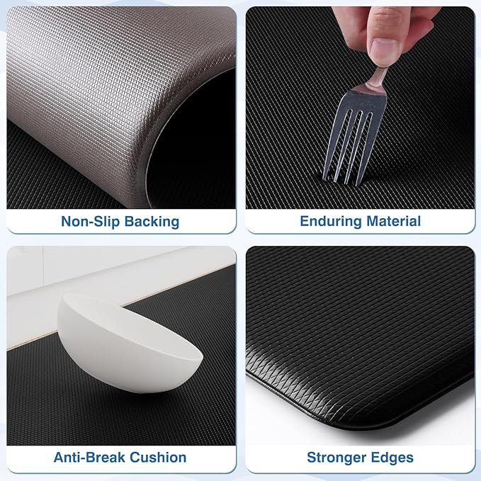 StepRite Kitchen Mats, 2PCS Kitchen Rugs, Cushioned Anti Fatigue Kitchen Mats for Floor, Non-Slip Standing Desk Mat, Waterproof Kitchen Rug Set for Kitchen, Floor, Office, 17.3"x30"+17.3"x47", Black - Image 3