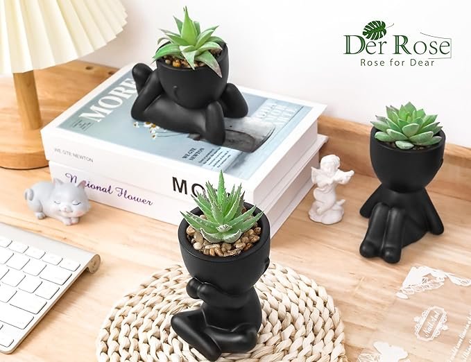 Der Rose 3pcs Fake Succulents Plants Artificial for Black Bathroom Bedroom Home Room Decor Aesthetic Indoor - Image 4