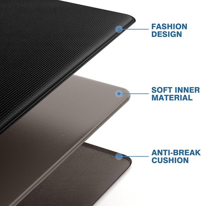 StepRite Kitchen Mats, 2PCS Kitchen Rugs, Cushioned Anti Fatigue Kitchen Mats for Floor, Non-Slip Standing Desk Mat, Waterproof Kitchen Rug Set for Kitchen, Floor, Office, 17.3"x30"+17.3"x47", Black - Image 5