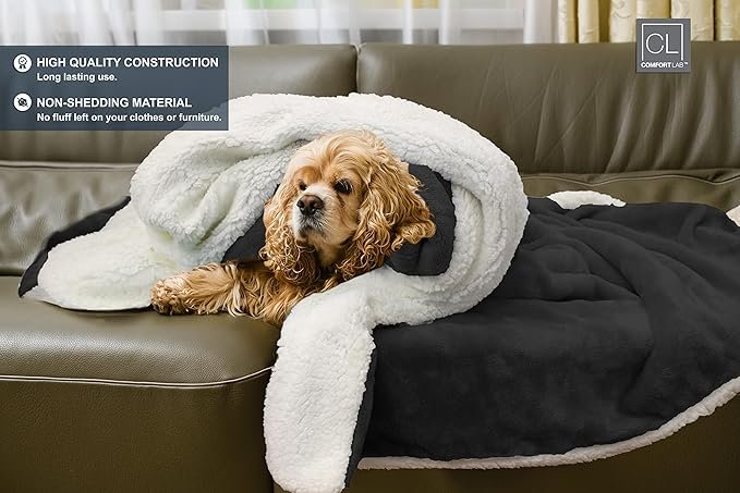 Comfort Lab Reversible Flannel Sherpa Blanket - Elegant Fluffy Bed Blankets for Bedroom and Home Decor - Anti Pilling Non Shedding Cozy & Warm Fleece Cover - Twin/Twin XL (66" x 90") - Black - Image 4