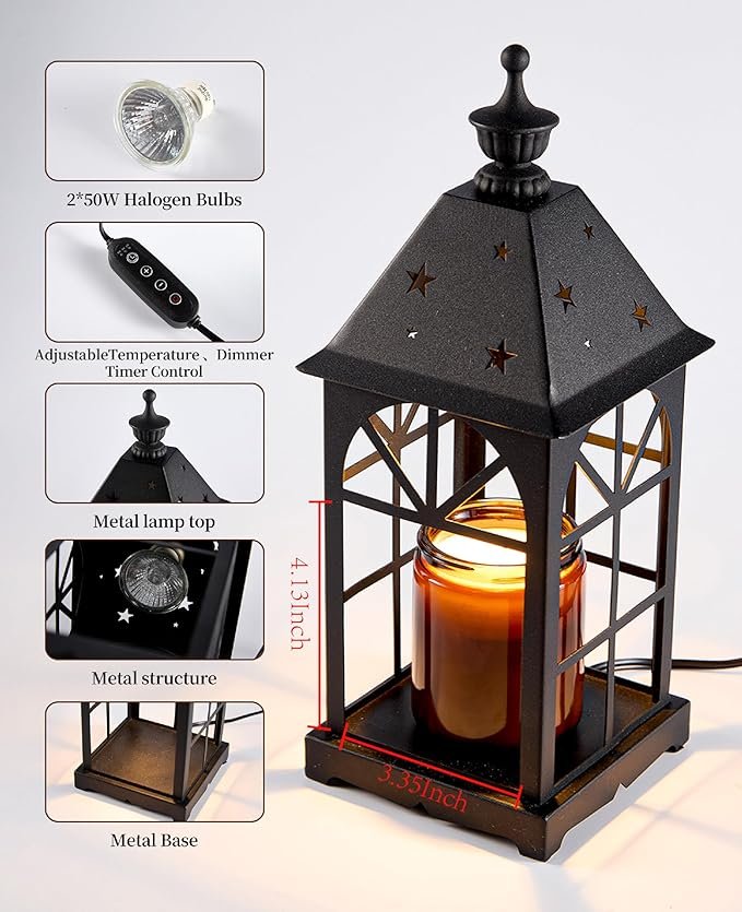 Candle Warmer Lamp with Timer Dimmer,Home Decor,Birthday Gifts for Women,House Warming Gifts,Dimmable Wax Melt Warmer for Scented Wax with 2 Bulbs,Only Suitable for Small Candles - Image 4