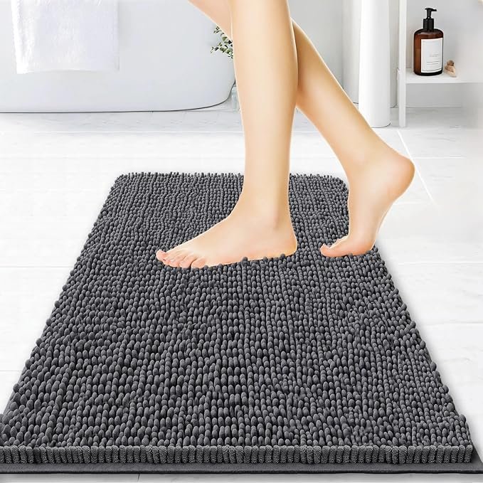 BOANKODU Bathroom Rugs 15x23, Extra Soft Absorbent Chenille Bath Rugs, PVC Backing Quick Dry, Machine Washable Bath Mats for Bathroom Floor, Tub and Shower, Home Decor Accessories, Dark Grey