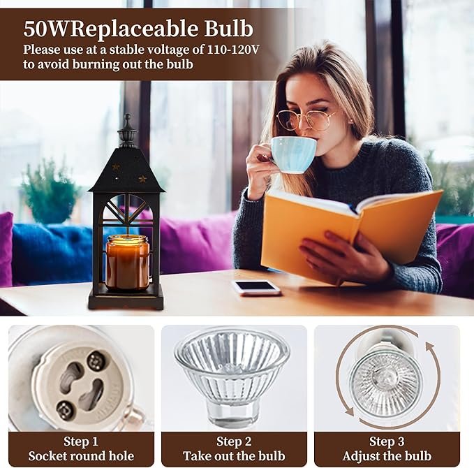 Candle Warmer Lamp with Timer Dimmer,Home Decor,Birthday Gifts for Women,House Warming Gifts,Dimmable Wax Melt Warmer for Scented Wax with 2 Bulbs,Only Suitable for Small Candles - Image 5