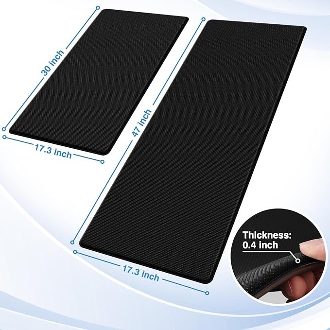 StepRite Kitchen Mats, 2PCS Kitchen Rugs, Cushioned Anti Fatigue Kitchen Mats for Floor, Non-Slip Standing Desk Mat, Waterproof Kitchen Rug Set for Kitchen, Floor, Office, 17.3"x30"+17.3"x47", Black - Image 2