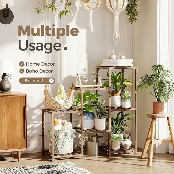 Bamworld Plant Stand Indoor Plant Shelf Outdoor Wood Plant Rack for Multiple Plants 3 Tiers Ladder Plant Pot Holder for Living Room Patio Boho Home Decor for Gardening - Image 2