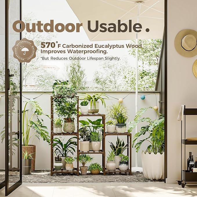 Bamworld Plant Stand Indoor Plant Shelf Outdoor Wood Plant Rack for Multiple Plants 3 Tiers Ladder Plant Pot Holder for Living Room Patio Boho Home Decor for Gardening - Image 3