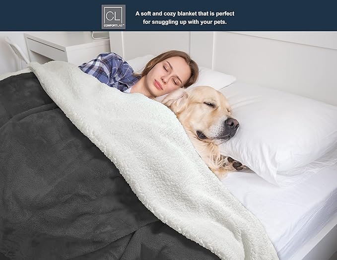 Comfort Lab Reversible Flannel Sherpa Blanket - Elegant Fluffy Bed Blankets for Bedroom and Home Decor - Anti Pilling Non Shedding Cozy & Warm Fleece Cover - Twin/Twin XL (66" x 90") - Black - Image 2