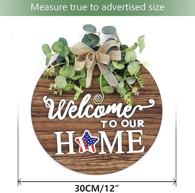 Interchangeable Seasonal Welcome Sign Front Door Decoration, Rustic Round Wood Wreaths Wall Hanging Outdoor, Farmhouse, Porch, for Spring Summer Fall All Seasons Holiday Halloween Christmas. - Image 3