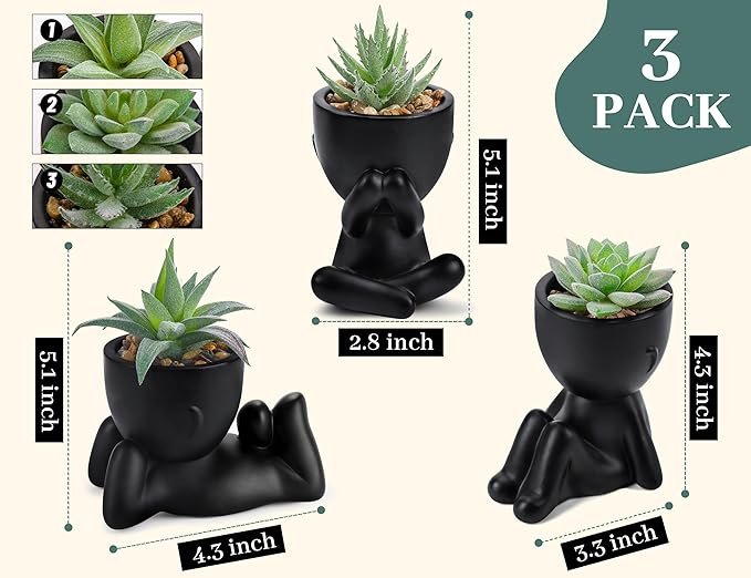 Der Rose 3pcs Fake Succulents Plants Artificial for Black Bathroom Bedroom Home Room Decor Aesthetic Indoor - Image 3