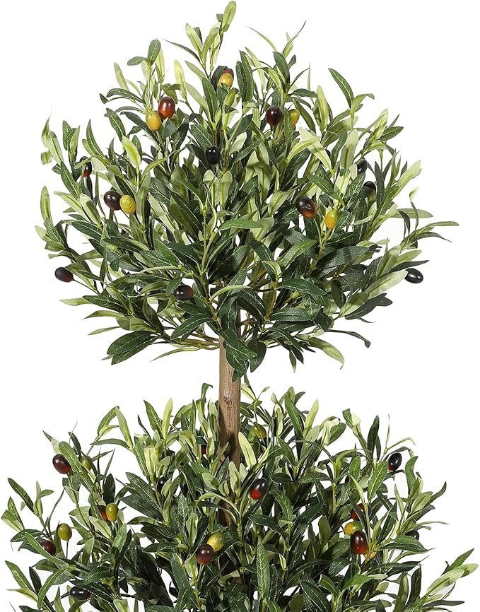 5FT Artificial Olive Triple Ball Topiary Trees with Moss & Inner Pot, Outdoor Indoor Realistic Fake Shrubs Trees, Faux Plants Round Bushes Fake Shrubs Potted for Home Offices Porch Decor Set of 1 - Image 3