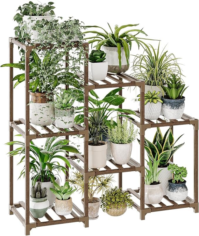 Bamworld Plant Stand Indoor Plant Shelf Outdoor Wood Plant Rack for Multiple Plants 3 Tiers Ladder Plant Pot Holder for Living Room Patio Boho Home Decor for Gardening