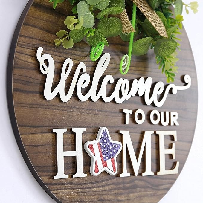 Interchangeable Seasonal Welcome Sign Front Door Decoration, Rustic Round Wood Wreaths Wall Hanging Outdoor, Farmhouse, Porch, for Spring Summer Fall All Seasons Holiday Halloween Christmas. - Image 4